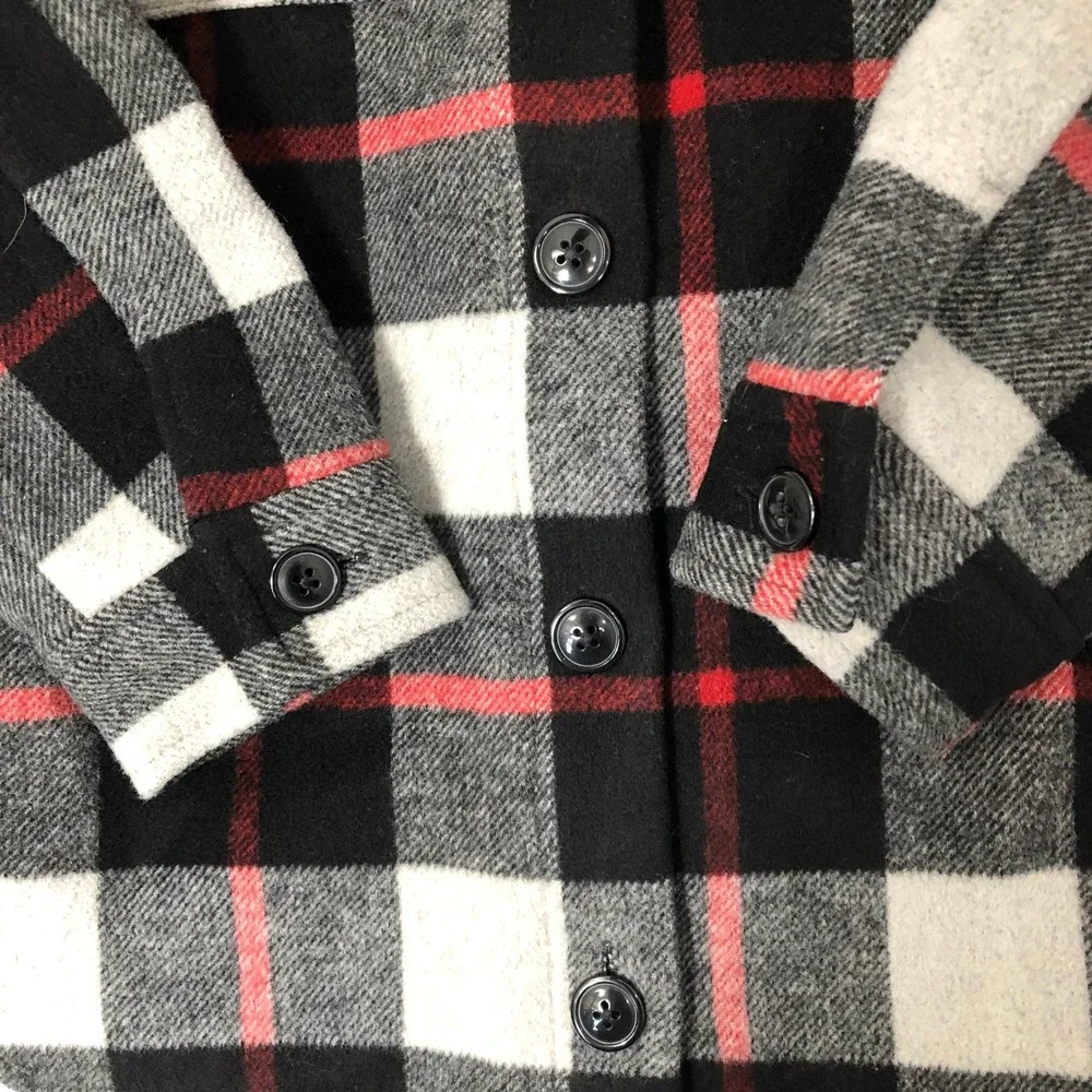Gap Kids Plaid Wool Blend Shacket Boys Size Medium Black Red Grey Jacket Pockets